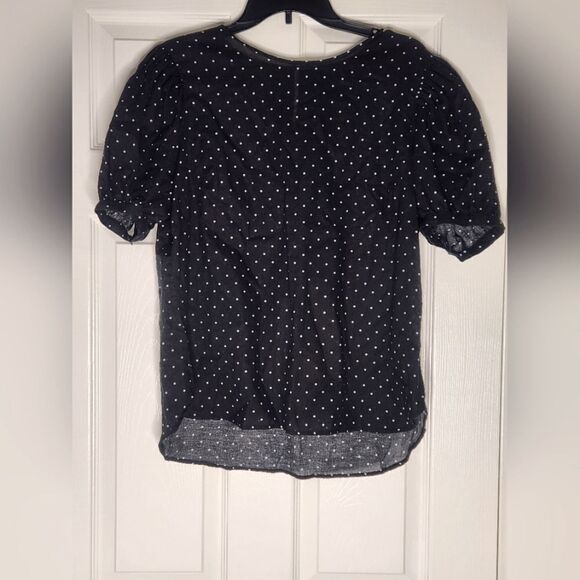 Worthington L Black Polka Dots LINEN Blend Shrtslvs Women’s Top Blouse - Picture 1 of 9